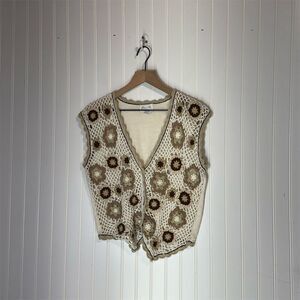 Vintage Margules M Crochet Sweater Vest Granny Square Boho Cottagecore Y2K‎
